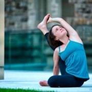 Tania Frechette in a yoga pose